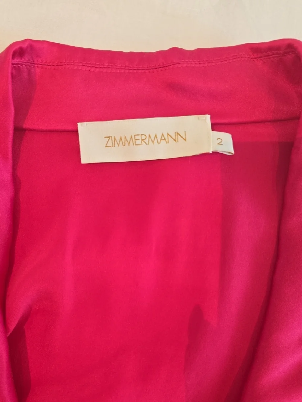ZIMMERMAN Hot Pink Satin Wrap Dress - Picture 3 of 7